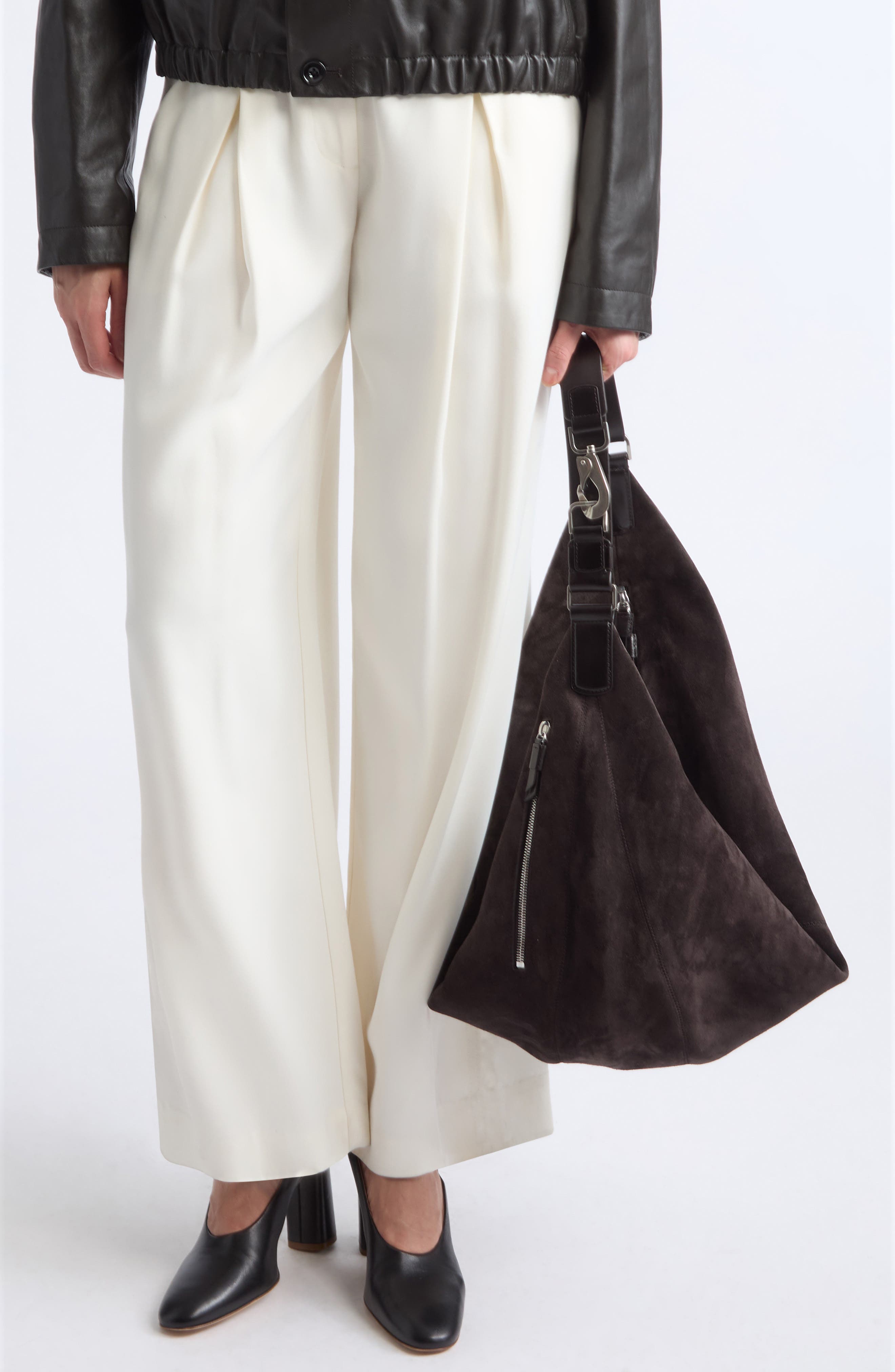 Quiver Clip Suede Bag, Alternate, color, EBONY BROWN