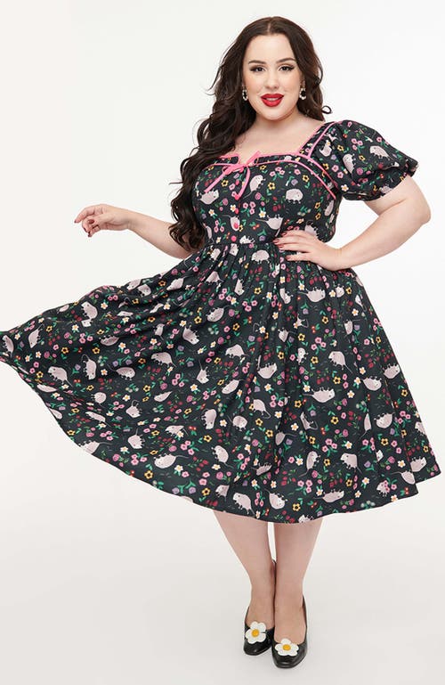 UNIQUE VINTAGE UNIQUE VINTAGE PLUS SIZE 1940S SWEETHEART BUTTON FRONT SWING DRESS