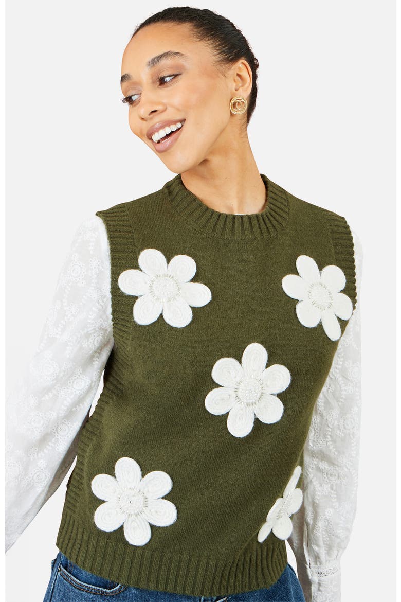 Flower Appliqué Knit Tank, Alternate, color, Green