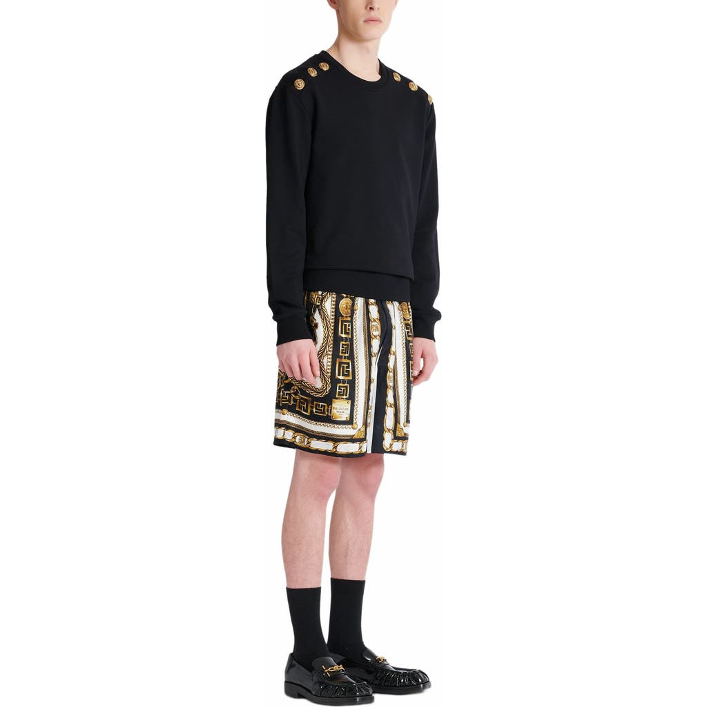 Balmain Crew Neck Sweater With Gold Button Detailing In Multi