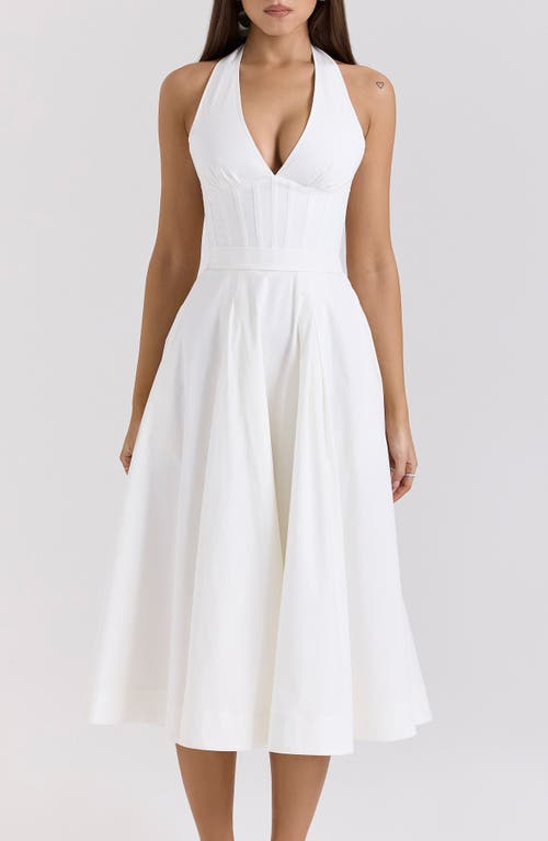 House Of Cb Allena Halter Stretch Cotton Midi Dress In White