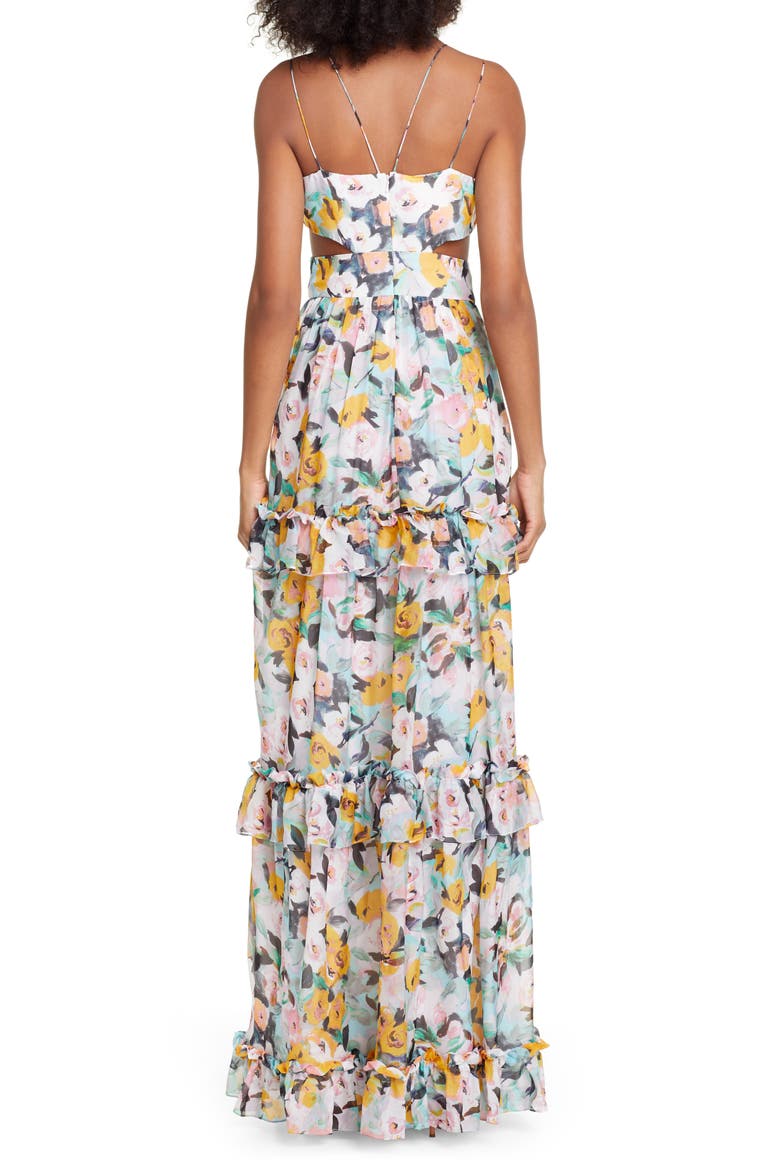 Drew Floral Print Evening Dress, Alternate, color, AQUA