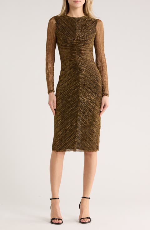 Metallic Crinkle Cocktail Dress