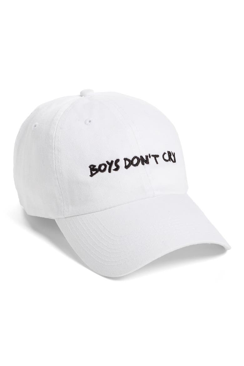 'Boys Don't Cry' Hat, Main, color, WHITE