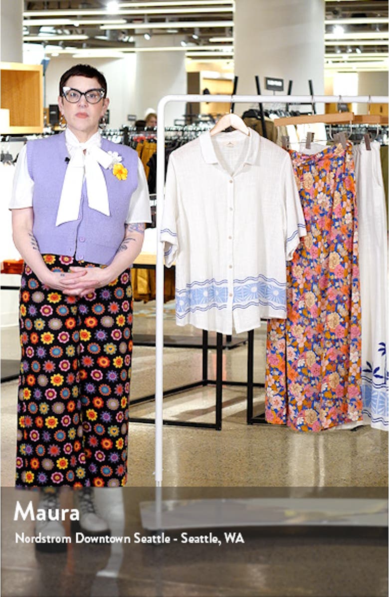 Santorini Border Print Short Sleeve Button-Up Shirt, sales video thumbnail