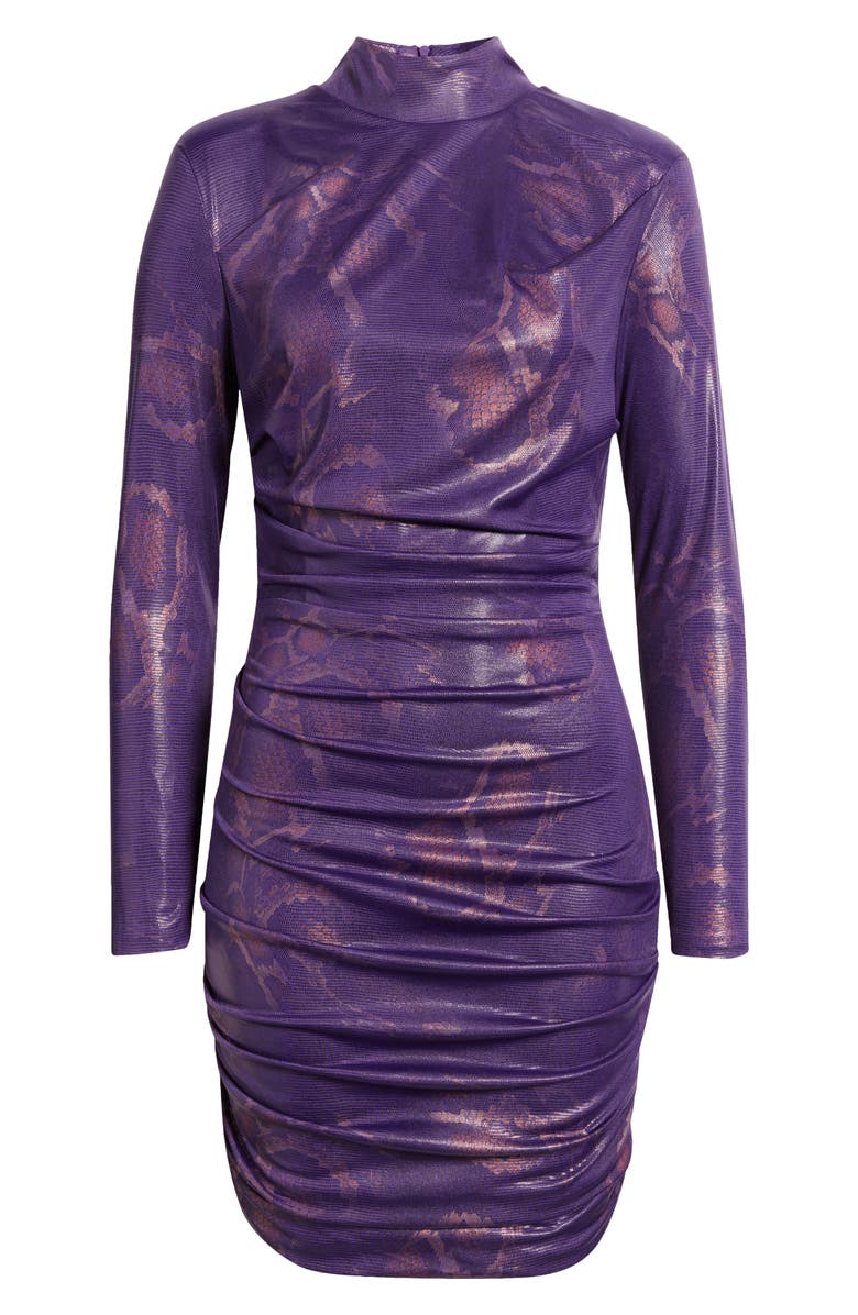 NIKKI LUND Prince Metallic Snakeskin Print Long Sleeve Dress, Alternate, color, Purple