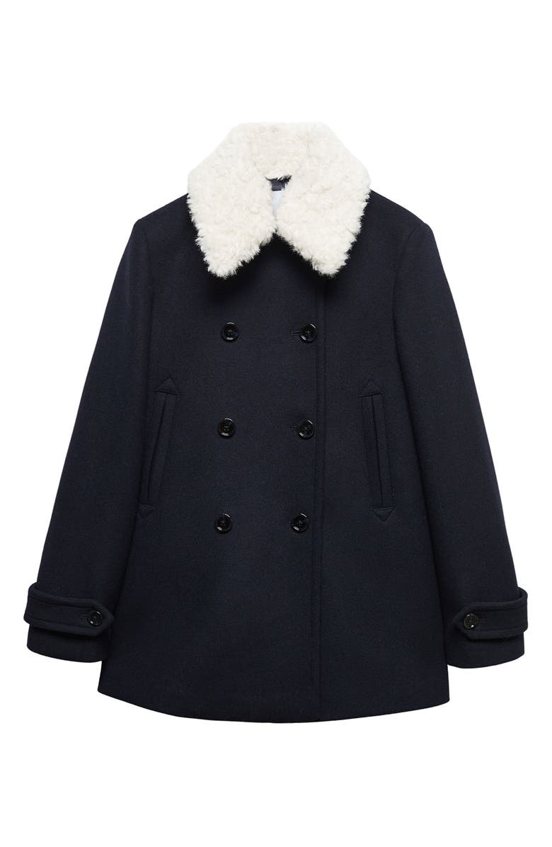 MANGO Faux Fur Collar Double Breasted Coat, Alternate, color, 