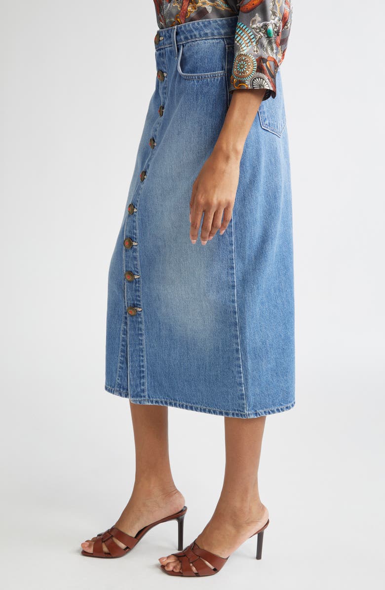 L'AGENCE Kathleen Button Front Midi Denim Skirt, Alternate, color, Bandera