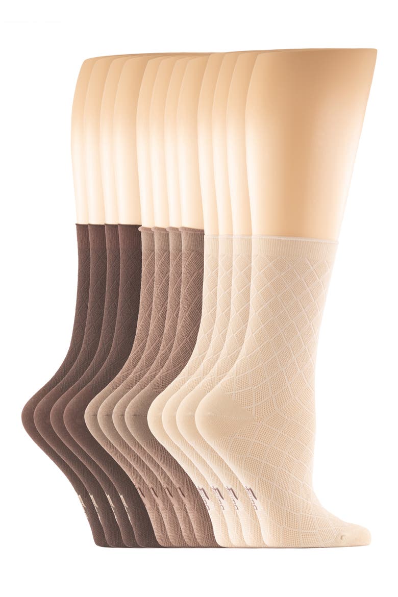 Assorted 6-Pack Textured Mesh Roll Top Crew Socks, Alternate, color, JAVA/ TAUPE/ SHELL