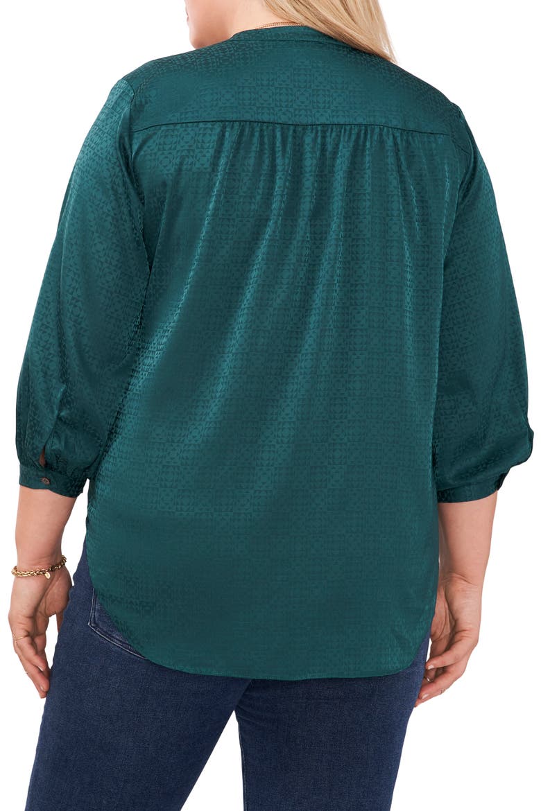 V-Neck Jacquard Blouse, Alternate, color, RICH SPRUCE