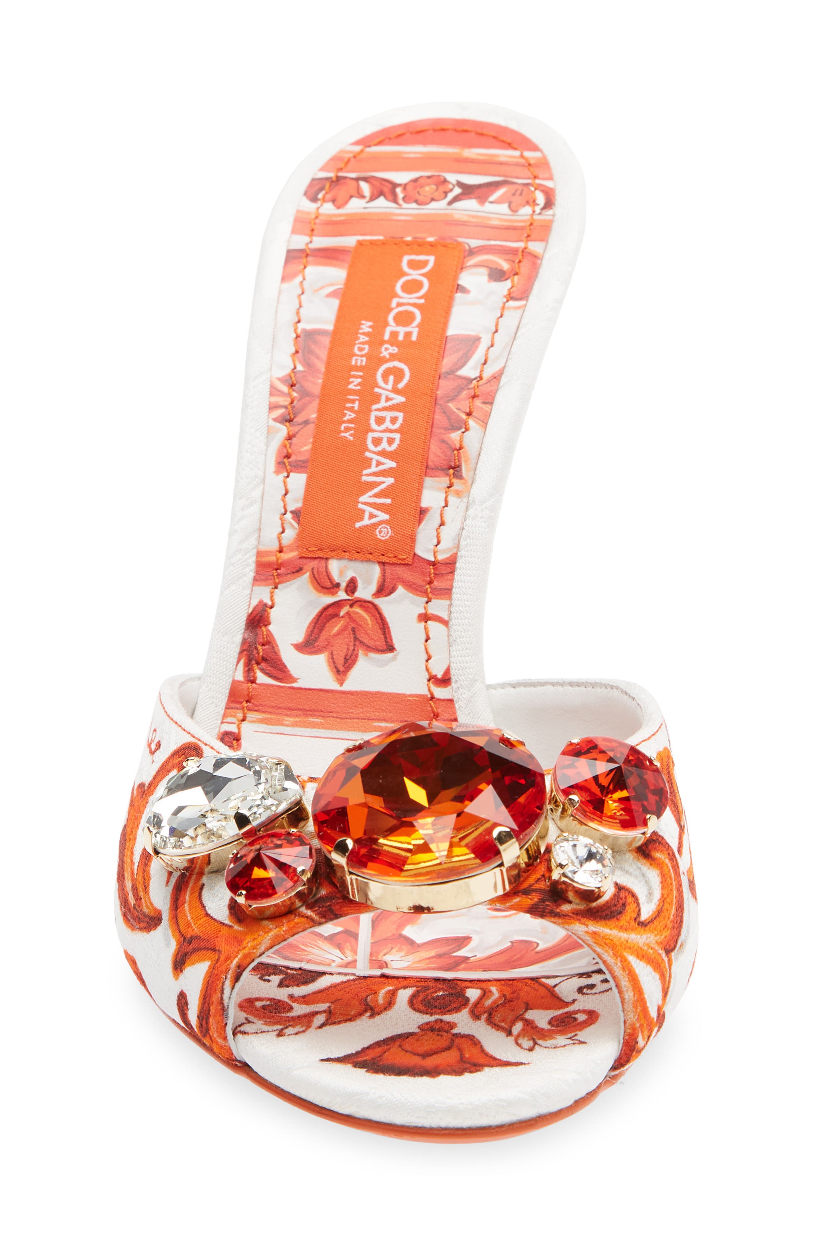 Dolce&Gabbana Keira Majolica Jeweled Slide Sandal, Alternate, color, Ih3tn Maiolica 6 Orange