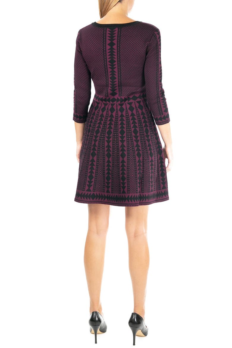 Geometric Print Sweater Dress, Alternate, color, DEEPWINE/BLACK
