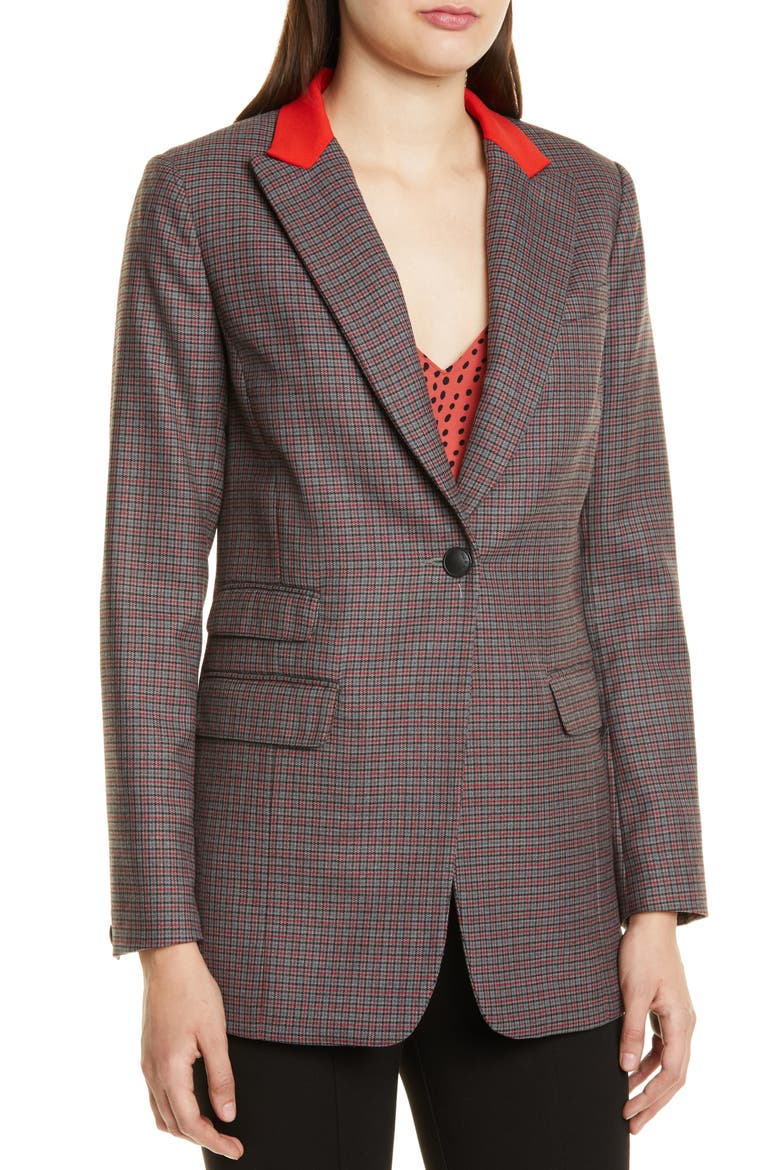 Paloma Check Stretch Wool Blend Blazer, Alternate, color, CHARCOAL