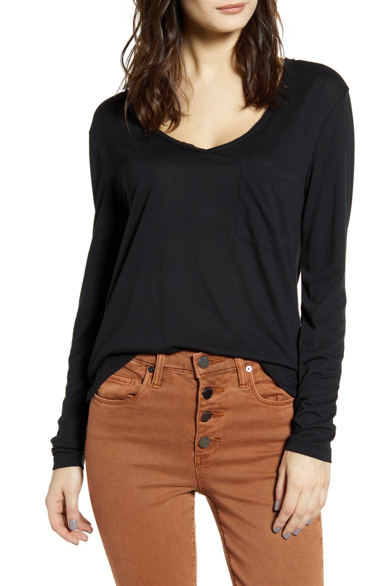 Raw Edge Pocket Tee, Main, color, BLACK