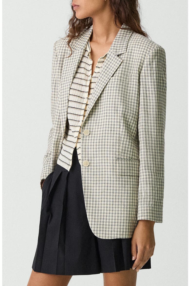 Check Linen Blend Blazer, Alternate, color, CREAM/ GREY MULTI