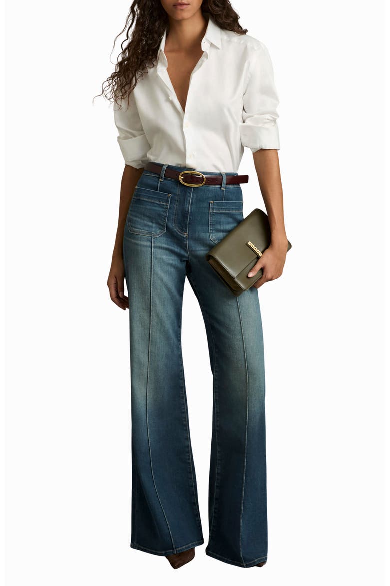 Sakura Pintuck Patch Pocket Wide Leg Jeans, Alternate, color, MID BLUE