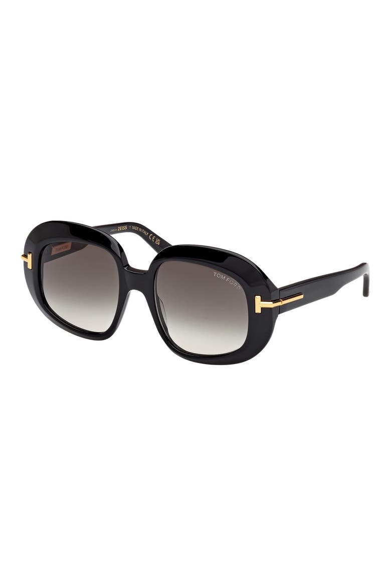 Icon 53mm Gradient Round Sunglasses, Alternate, color, SHINY BLACK / GRAD SMOKE