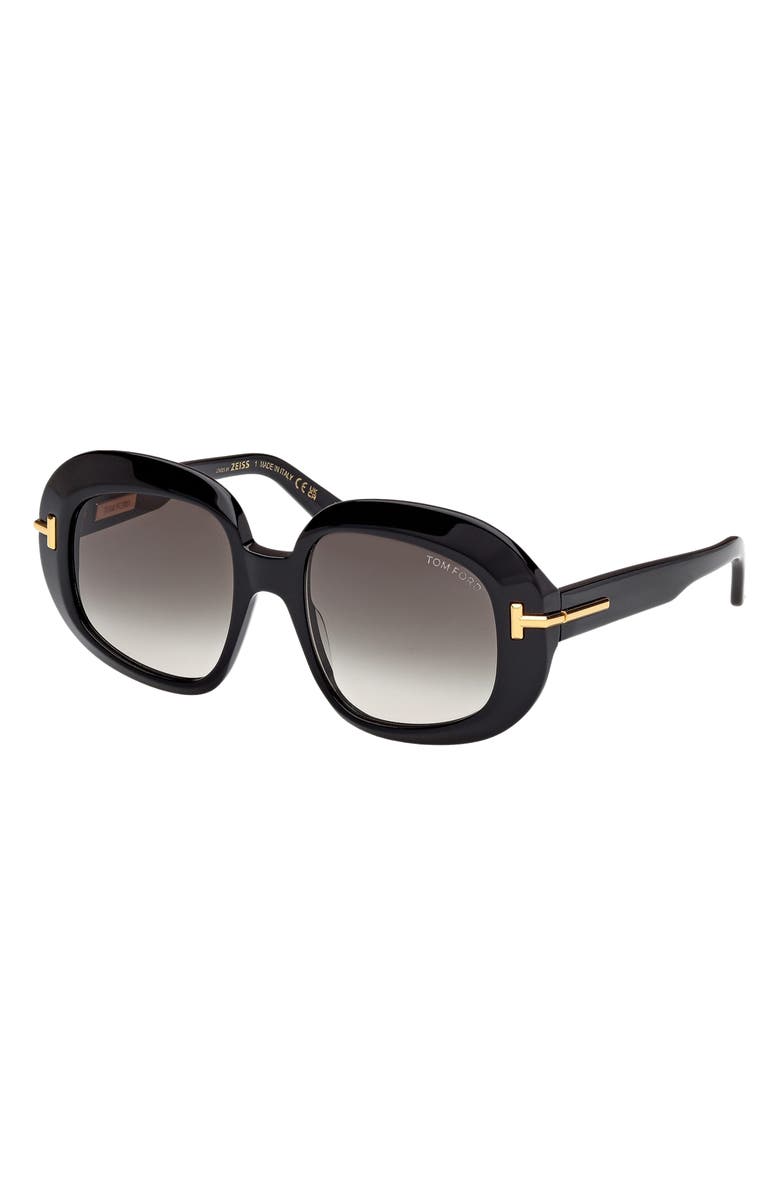 TOM FORD Icon 53mm Gradient Round Sunglasses, Alternate, color, Shiny Black / Grad Smoke