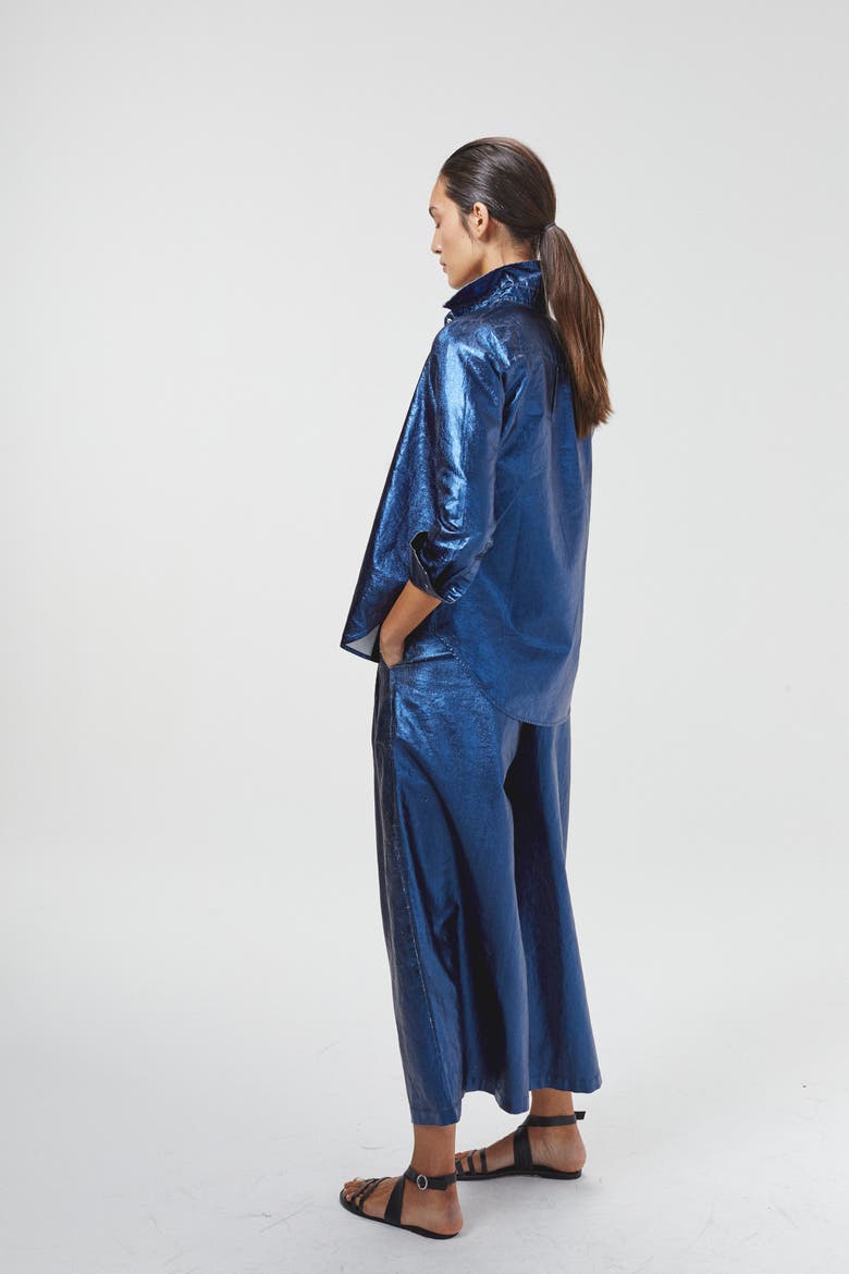 Culotte Metallic Linen Pant, Alternate, color, Metallic Dark Blue