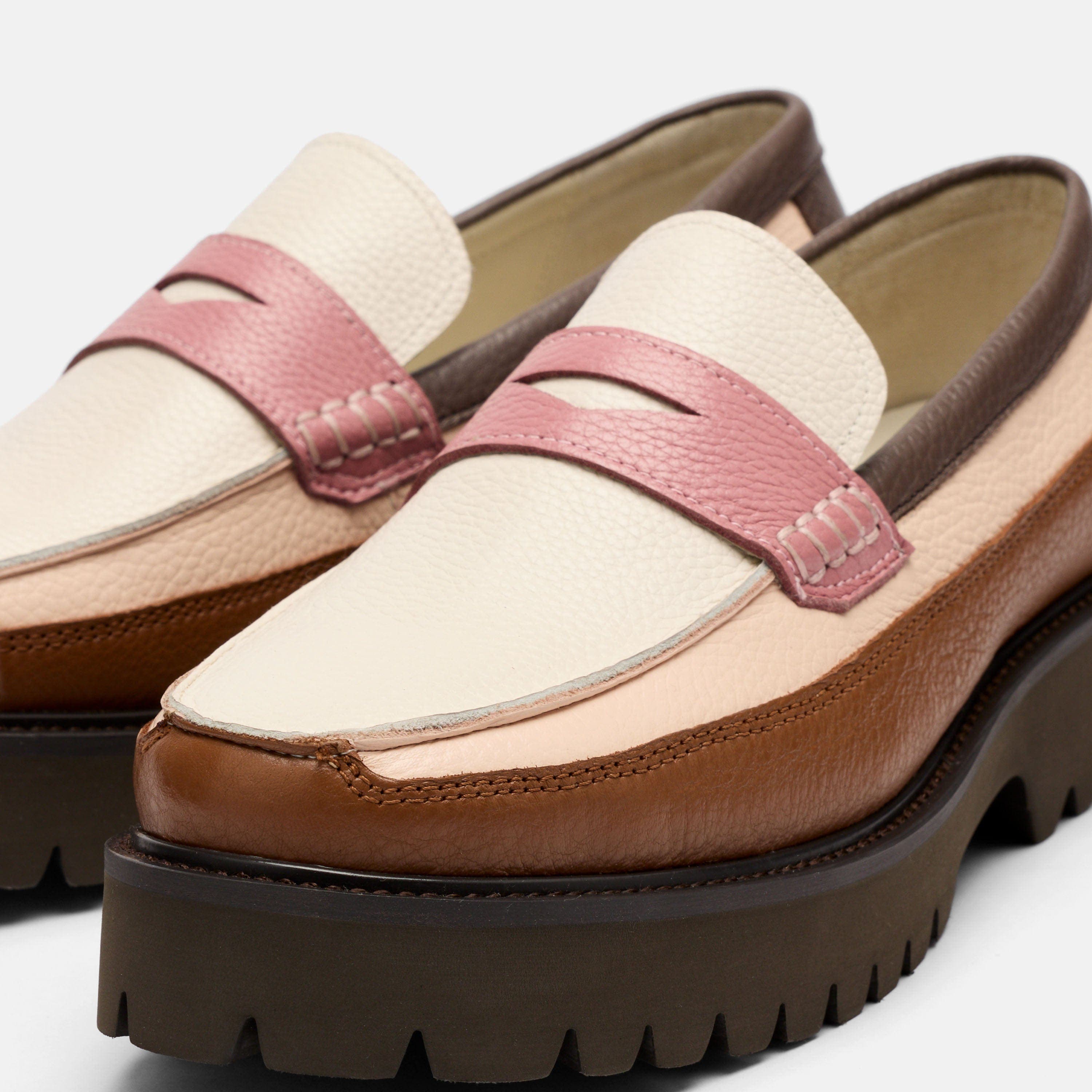 MARC NOLAN Ms. Adler Leather Lug Penny Loafers, Alternate, color, Brown/Cream/Pink