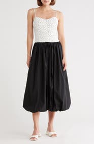 Lush Mixed Media Bubble Skirt Midi Dress