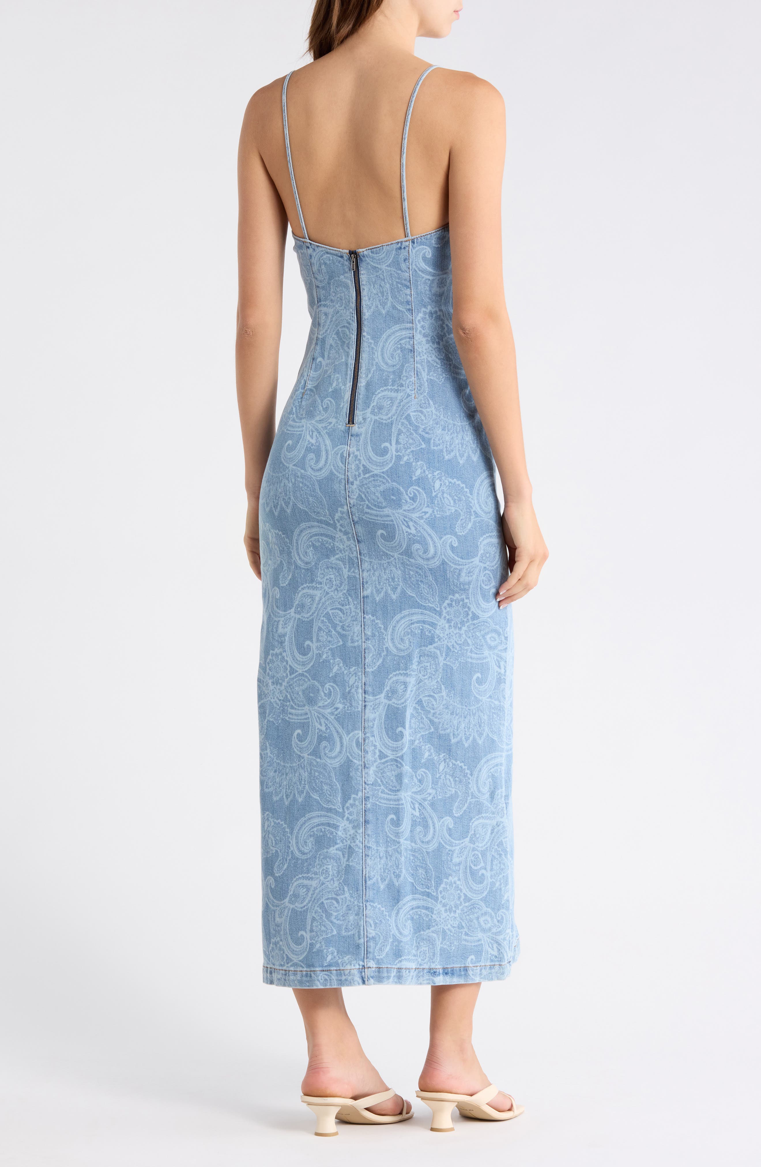 atalia linen denim slip dress Alice + Olivia Julietta Denim Midi Dress, Size 14