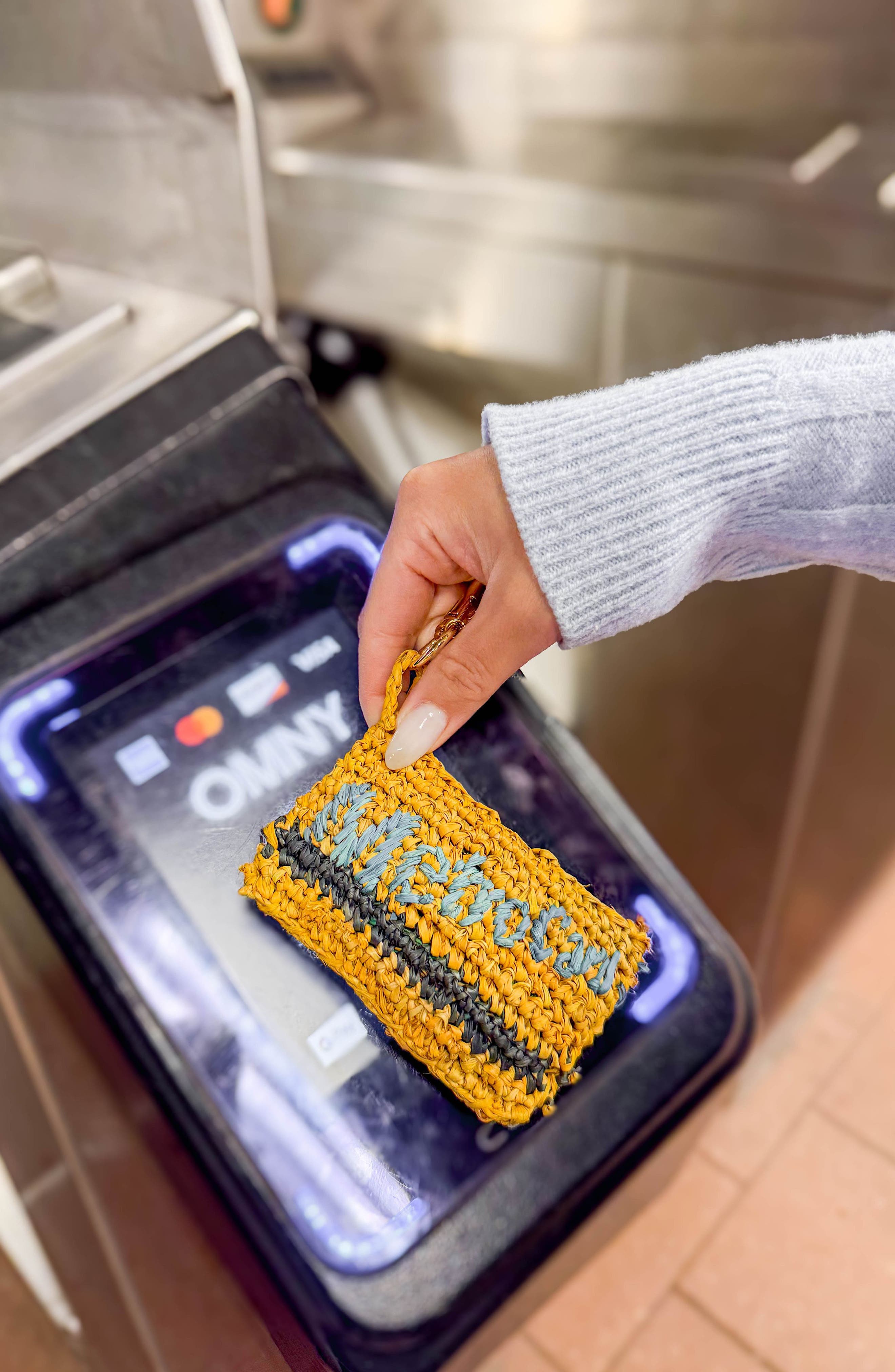 LIKHA NYC Metrocard Raffia Bag Charm, Alternate, color, Yellow