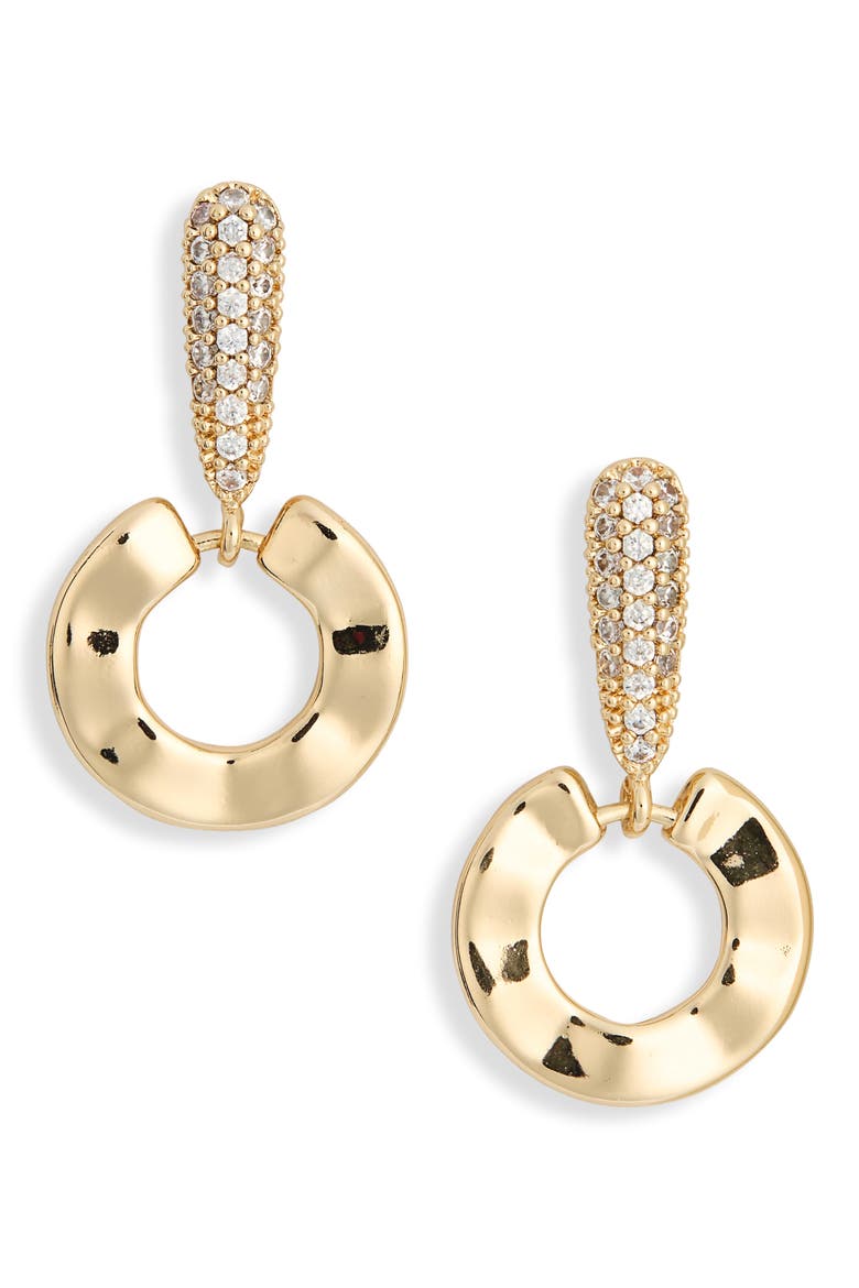 Pavé Bar & Circle Drop Earrings, Main, color, GOLD