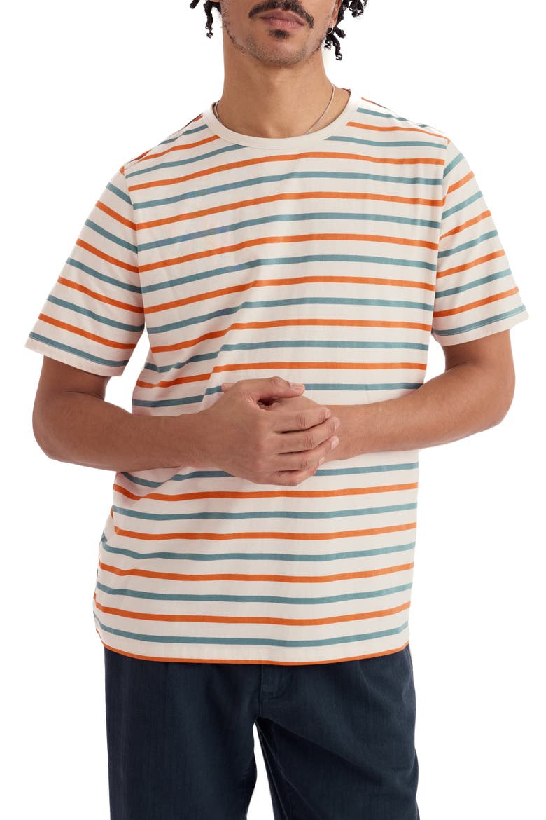 Seven Seas Sailor Striped Organic Cotton T-shirt, Main, color, DUET BRETON ECRU TANGERINE