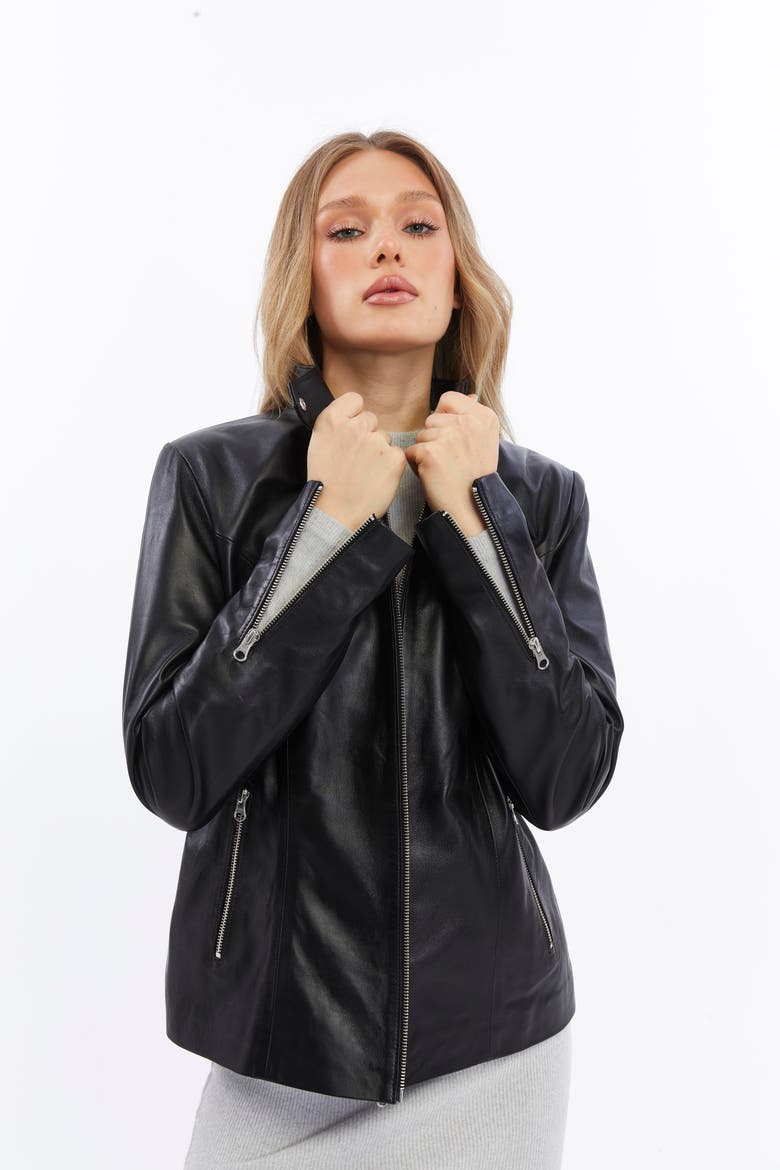 Elspeth Leather Jacket, Alternate, color, Black