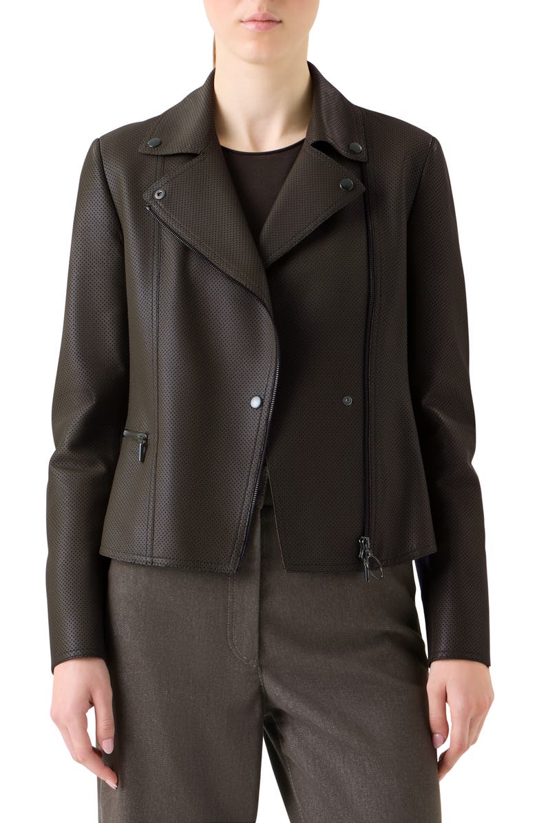 Akris punto Pin Dot Lambskin Leather Biker Jacket, Main, color, Bark