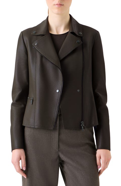 Pin Dot Lambskin Leather Biker Jacket