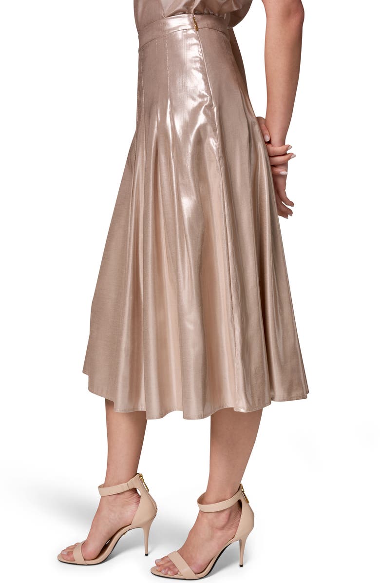 Donna Karan New York Shine Pleated Midi Skirt, Alternate, color, Snow Petal/ Silver