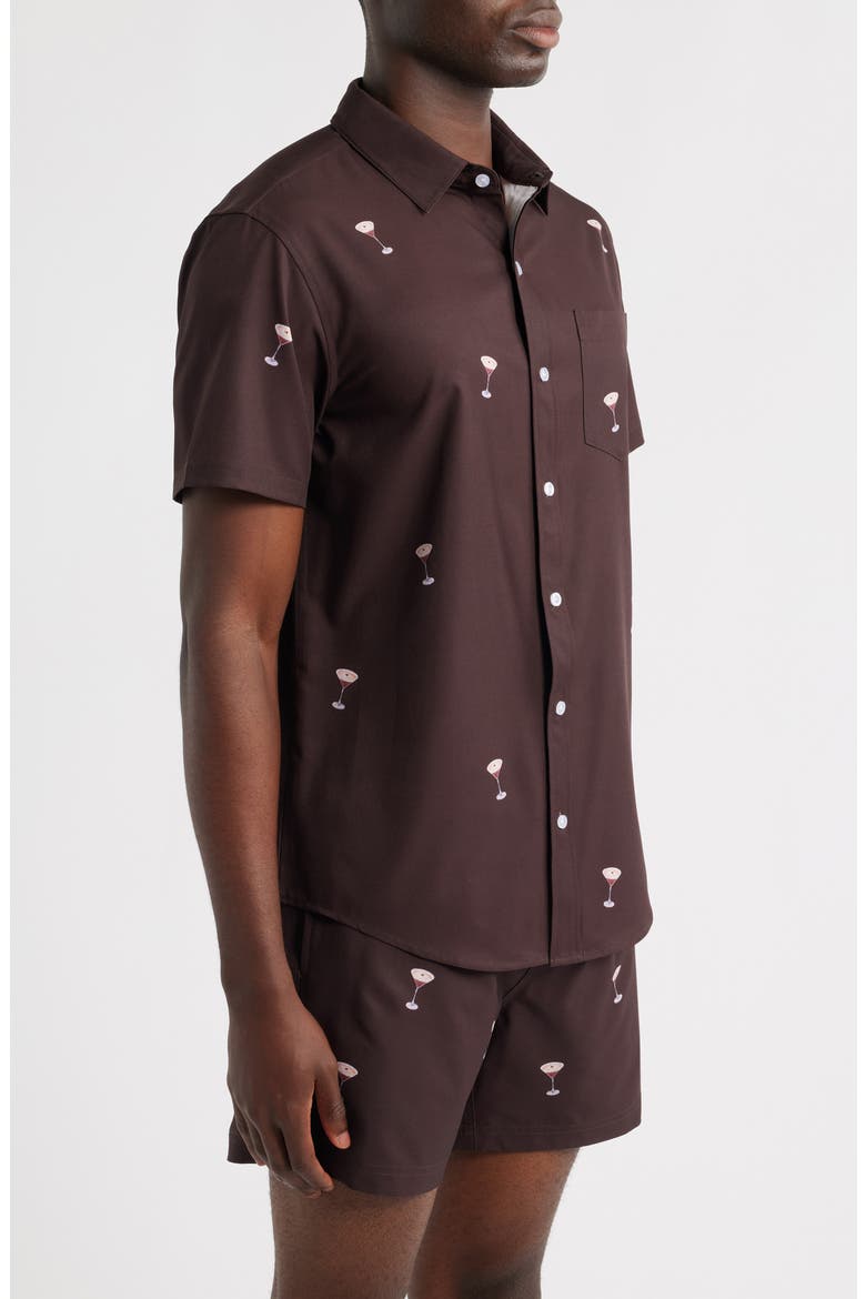 Espresso Martini Trim Fit Short Sleeve Performance Button-Down Shirt, Alternate, color, BROWN