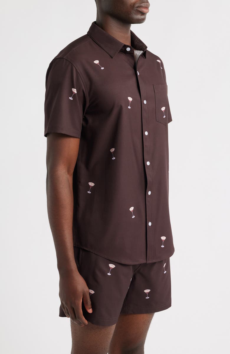 MAVRANS Espresso Martini Trim Fit Short Sleeve Performance Button-Down Shirt, Alternate, color, Brown