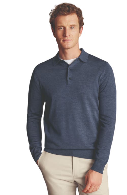 Shop Charles Tyrwhitt Merino Polo Long Sleeve Sweater In Indigo Blue