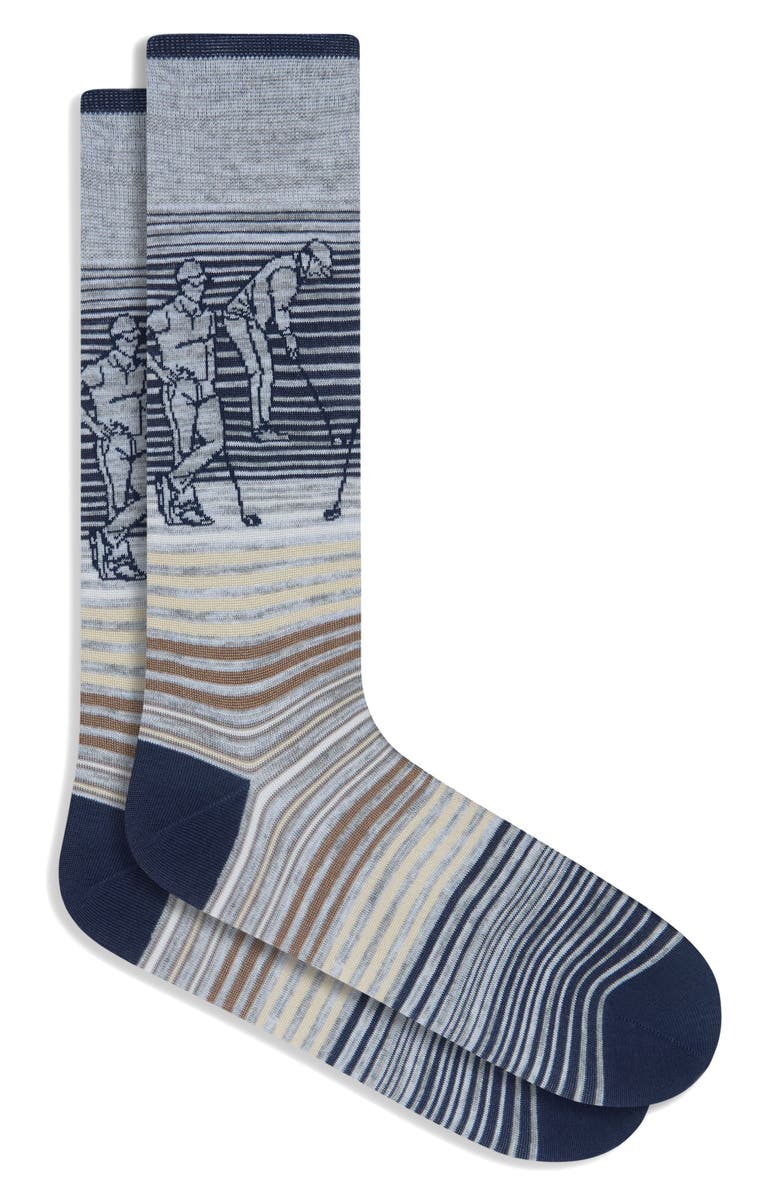 Bugatchi Golfer Stripe Mercerized Cotton Blend Dress Socks, Main, color,