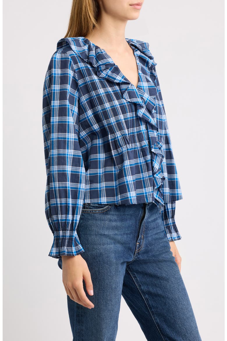 Hardy Ruffle V-Neck Organic Cotton Top, Alternate, color, VALMONT PLAID
