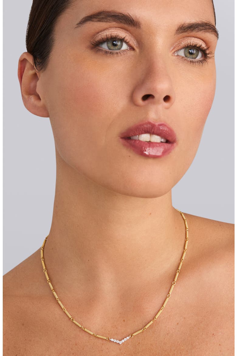 Superfine Signature Caviar Diamond V Link Necklace, Alternate, color, GOLD DIAMOND