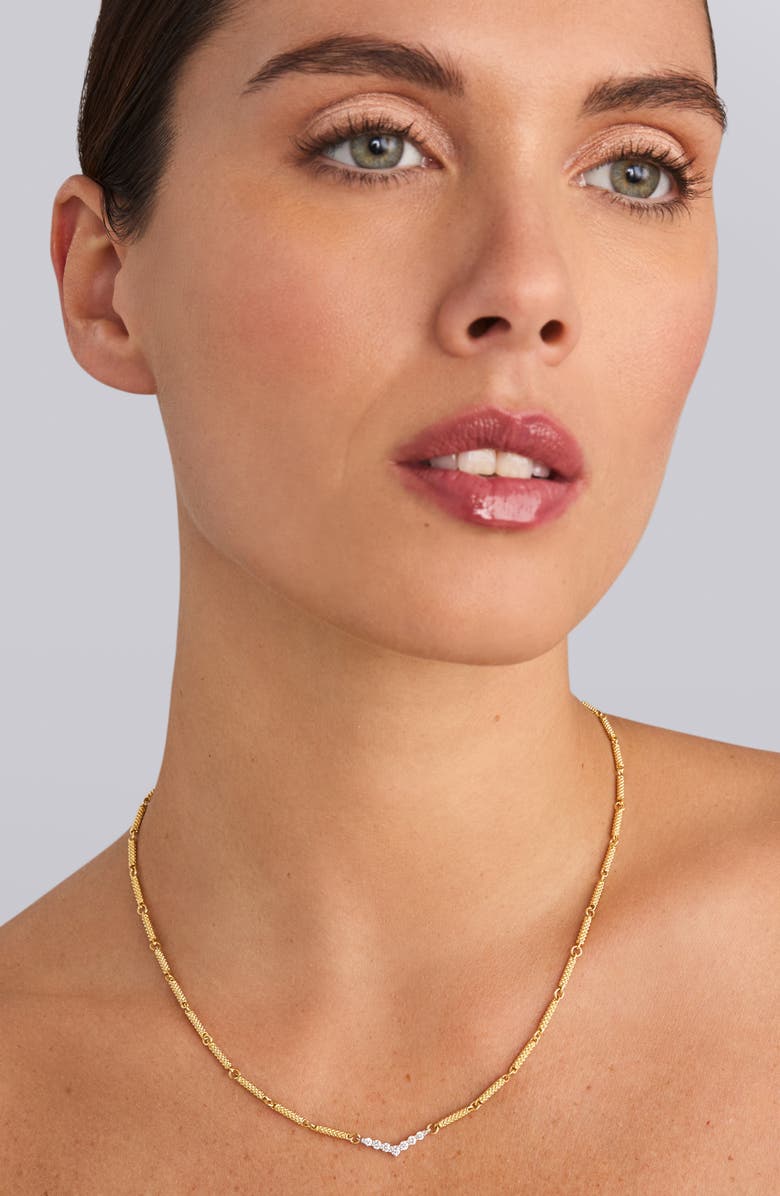 LAGOS Superfine Signature Caviar Diamond V Link Necklace, Alternate, color, Gold Diamond
