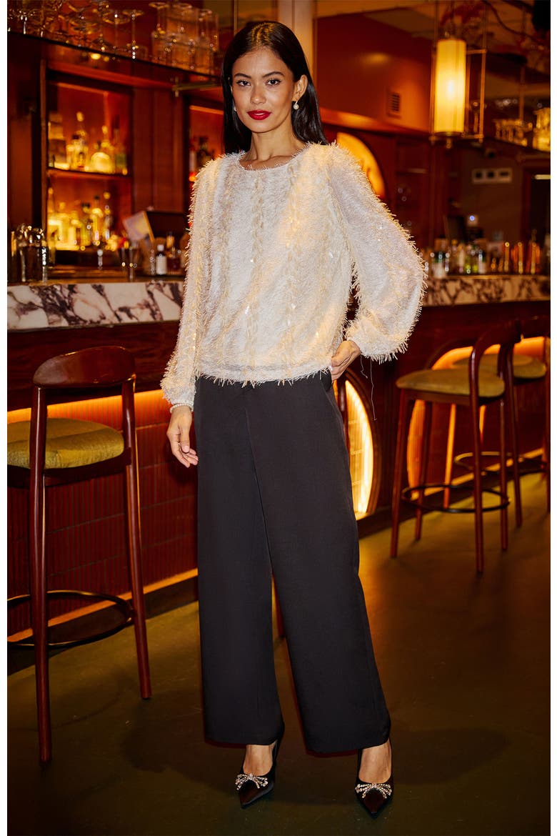 Hanging Sequin Long Sleeve Top, Alternate, color, Ivory