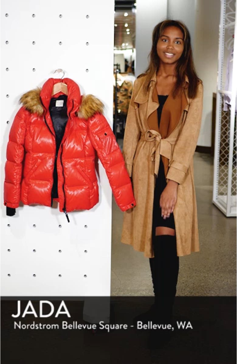 /NYC Kylie Faux Fur Trim Gloss Puffer Jacket, sales video thumbnail