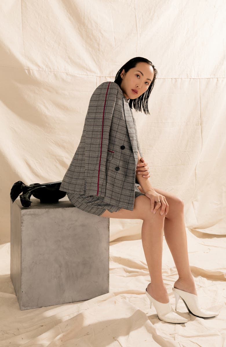 CHRISELLE LIM COLLECTION Chriselle Lim Bianca Piped Houndstooth Blazer, Alternate, color,