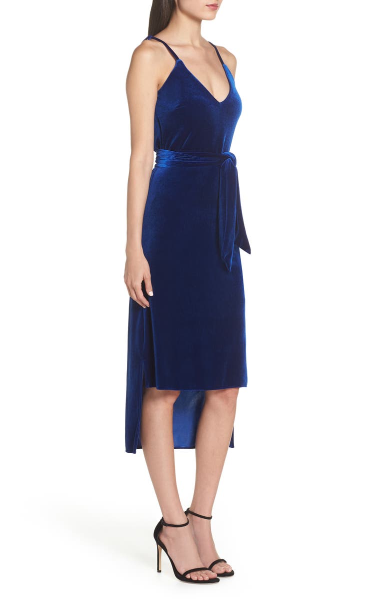 NSR Diana Velvet Tie Waist High/Low Dress, Alternate, color,