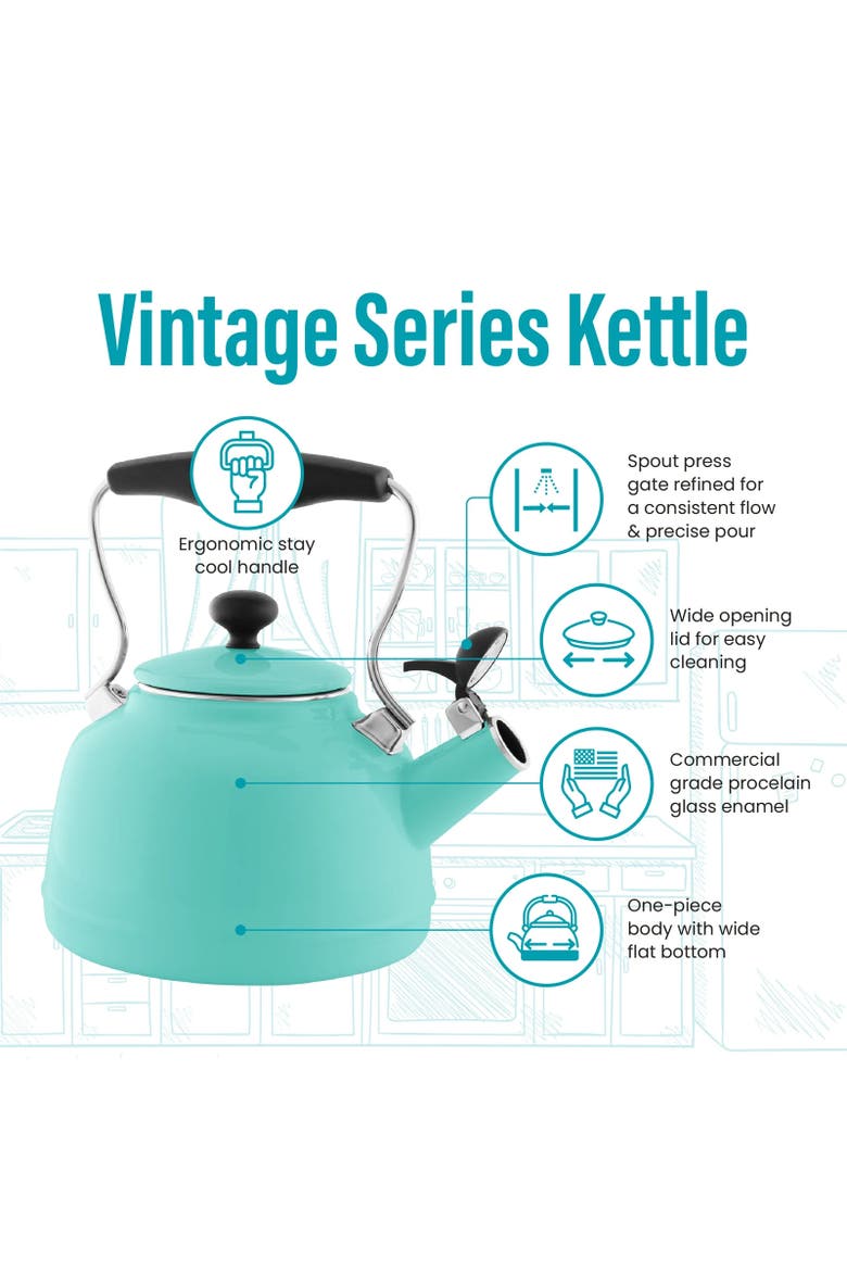 Vintage 1.7-Quart Enamel-on-Steel Teakettle, Alternate, color, Tomato Bisque