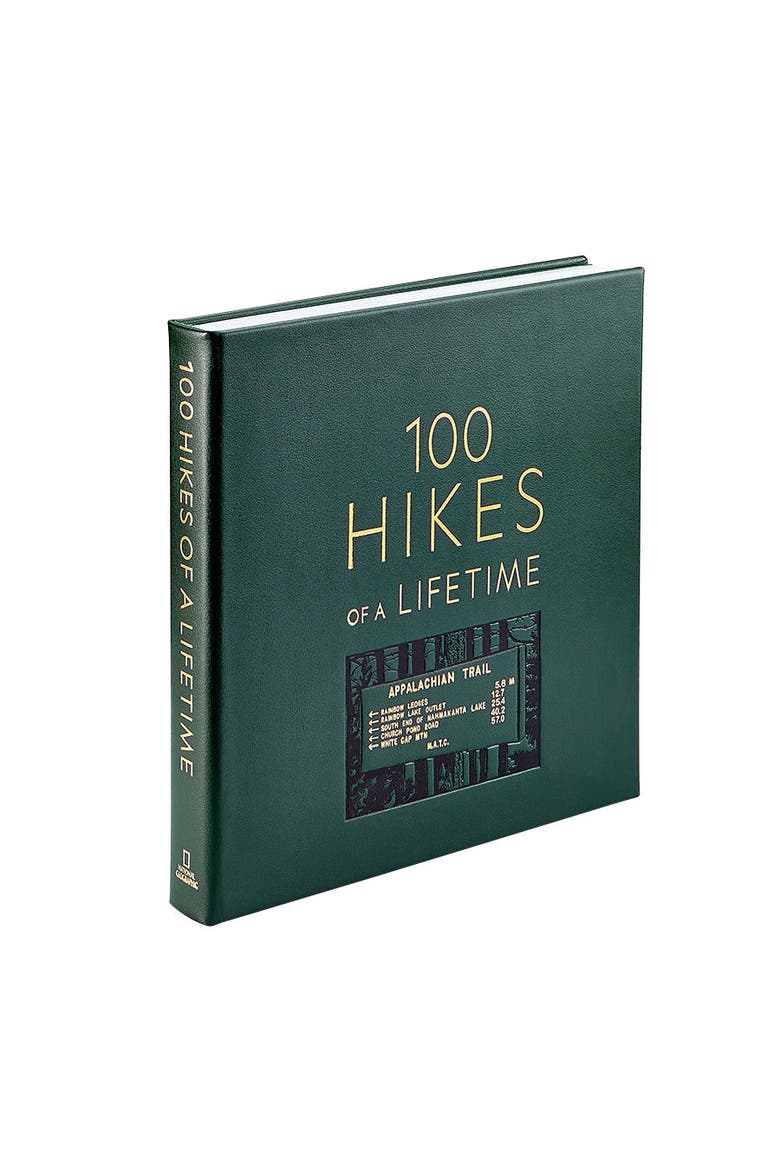 100 Hikes Of A Lifetime Leather Coffee Table Book, Alternate, color, Green