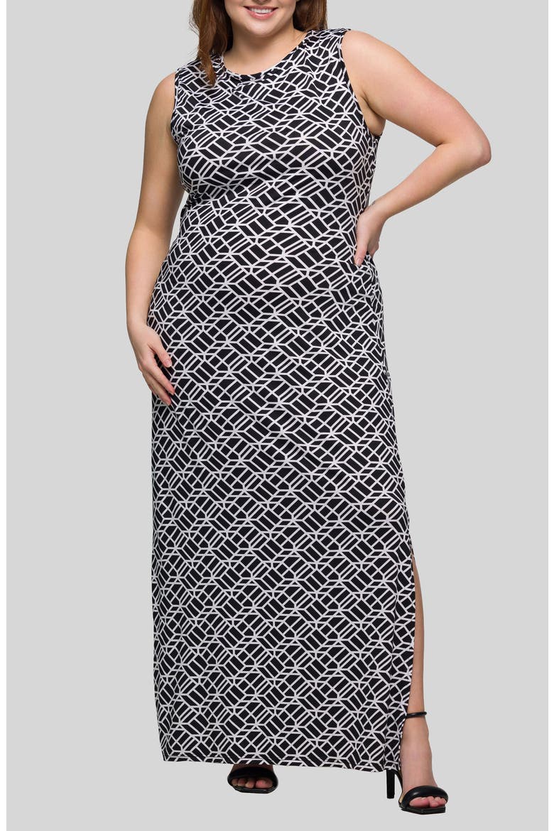 Print Sleeveless Maxi Dress, Main, color, BLACK MULTI