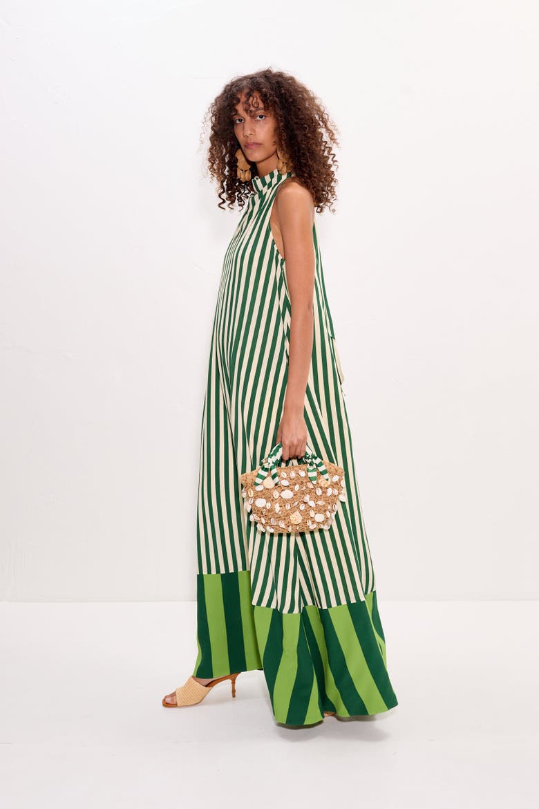 Mona Crepe Dress, Alternate, color, Green Stripe Combo