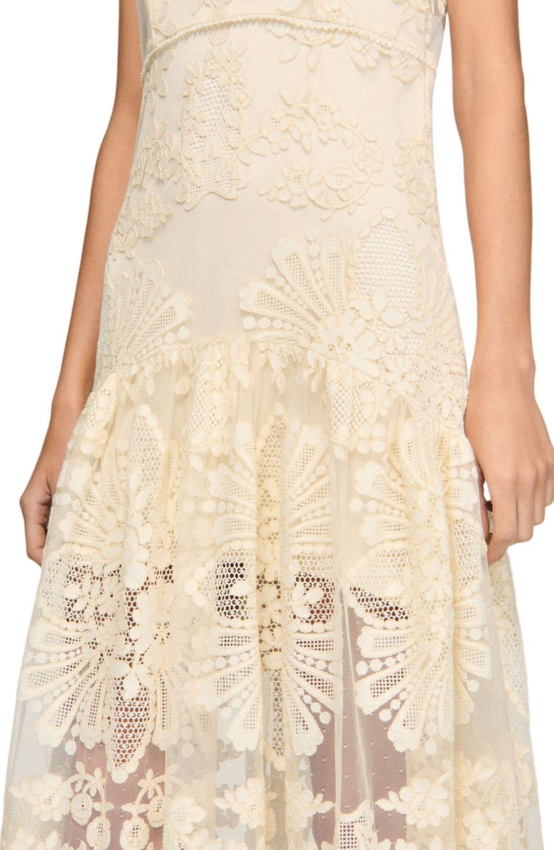 SANDRO Floral cotton guipure maxi dress, Alternate, color, Vanilla