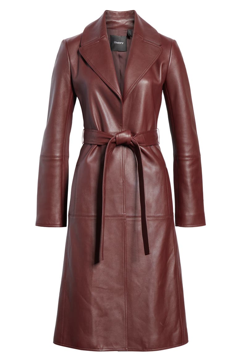 Nappa Leather Trench Coat, Alternate, color, SPICED BERRY